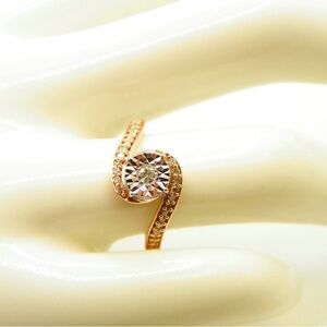 925 Sterling Silver Rose Gold Plated “Twisted” Size 6 Natural Diamond Ring